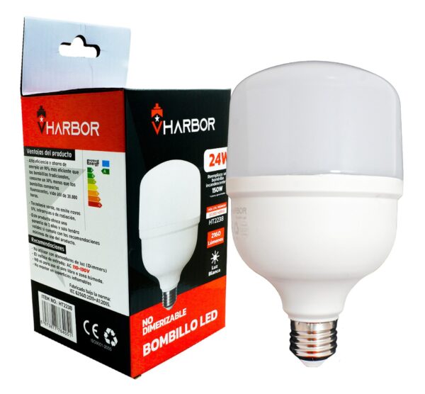 BOMBILLO LED 24W VHARBOR LUZ DIA E27 (6500K)(T100)(HT2238)