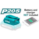 CARGADOR USB 20V PARA CELULARES Y OTROS EQUIPOS BATERIA Y CARGADOR NO INCLUIDO TOTAL (TUCLI2001)