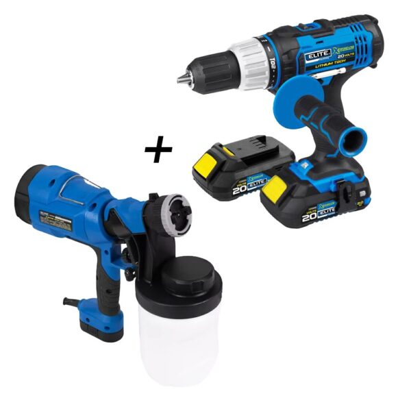 COMBO ELITE (HSM1223019) PISTOLA PINTAR ELECTRICA 900ML 500W (SP500) + TALADRO PERCUTOR DE 1/2 INALAMBRICO 20V INLC 2 BATERIAS (XID20)