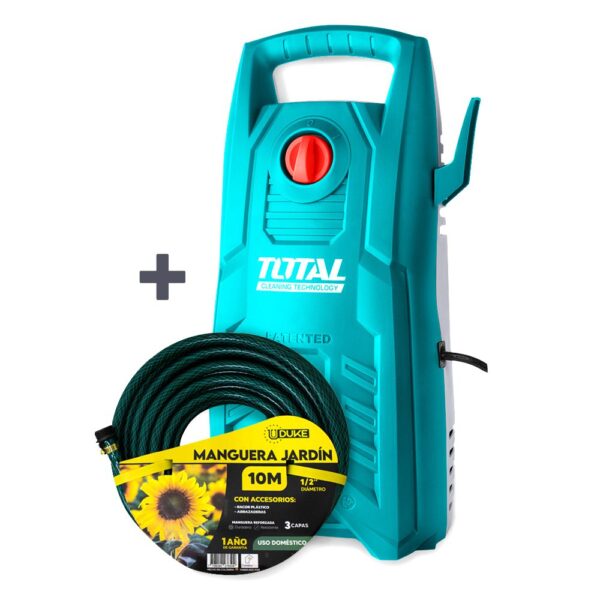 COMBO HIDROLAVADORA 1400W 1900PSI 120V TOTAL (UTGT11316) + MANGUERA DE JARDIN UDUKE USO DOMESTICO X 10 METROS (SUAN)