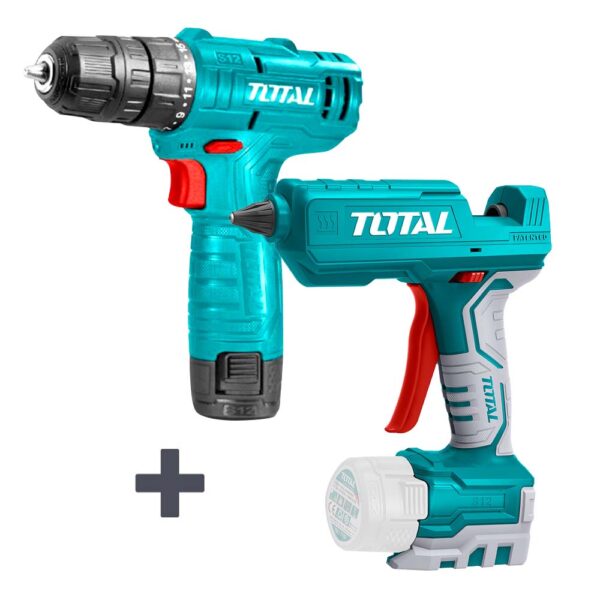 COMBO TOTAL TALADRO INALAMBRICO 3/8 12V BATERIA Y CARGADOR INCLUIDO SUPER SELECT (UTDLI12415) + PISTOLA SILICONA INALAMBRICA 12V