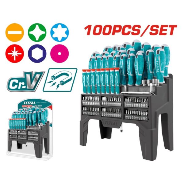 DESTORNILLADOR CROMO VANADIUM JUEGO X 100 PZS TOTAL (THT2506100)
