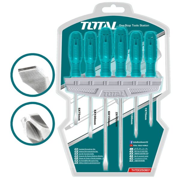 JUEGO DESTORNILLADORES X 6 PCS VANADIUM MANGO ERGONOMICO TOTAL (THTDC250601)