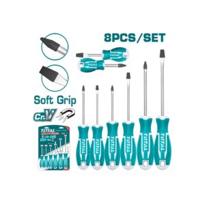 Juego Destornilladores x 8PCS Cromo Vanadium Punta Imantada Total (THT250608)