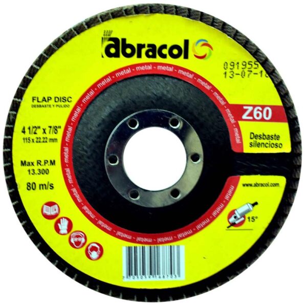 DISCO FLAP ABRACOL 4 1/2 X 7/8 GRANO 60 (RDAA9Z060101)(Z60)