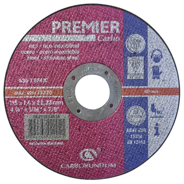 DISCO PREMIER CARBORUNDUM CORTE METAL/ACERO INOX 4 1/2 PLANO (41/2X1/16X7/8) (66252834638)