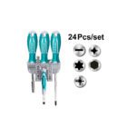 JUEGO DE DESTORNILLADORES X 24 PZS ( INCLUIDO PUNTAS) TOTAL (TACSD302462)