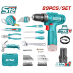 TALADRO INALAMBRICO 3/8 (10MM) + KIT DE HERRAMIENTAS 89 PZS TOTAL (THKTHP10892)