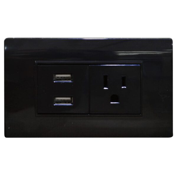LINEA BK PLUS NEGRA INCRUSTAR TOMA SENCILLO + 2 USB (118K-36) (HT20728)