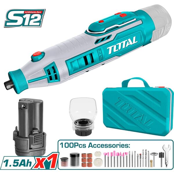 MOTO TOOL INALAMBRICO 12V INCLUYE 100 ACCESORIOS BATERIA Y CARGADOR TOTAL (UTMGLI12011)