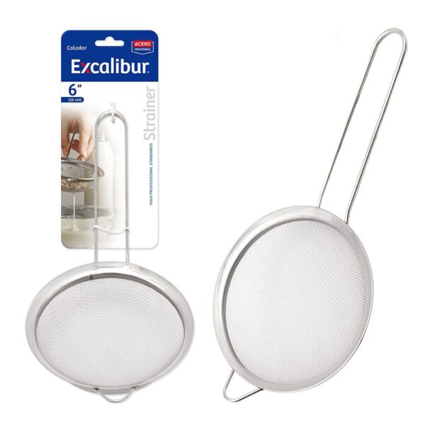 COLADOR 6 PULG ACERO MANGO LARGO EXCALIBUR