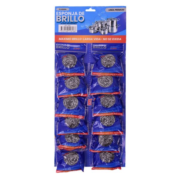 ESPONJILLA PARA LAVAR REDONDA ACERO INOX PREMIUM (RISTRA) (PAC50099-1865)