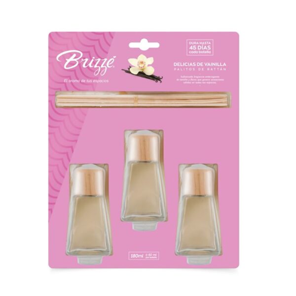 TRIPACK PALITOS DE RATTAN DELICIAS DE VAINILLA 180ML BRIZZE