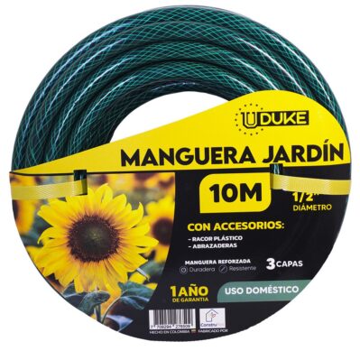 MANGUERA DE JARDIN UDUKE USO DOMESTICO X 10 METROS (SUAN)ACOPLE RAPIDO Y PISTOLA