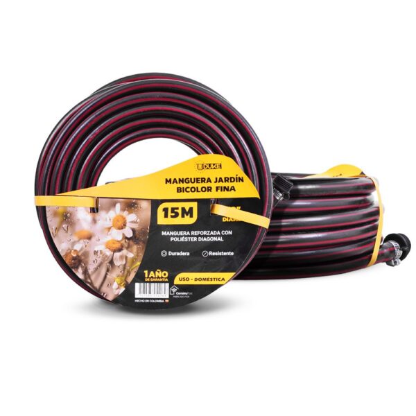 MANGUERA DE JARDIN UDUKE USO DOMESTICO-INDUSTRIAL X 15 METROS (FENIX-BICOLOR)ACOPLE RAPIDO Y MAGUERA