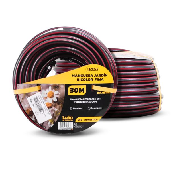 MANGUERA DE JARDIN UDUKE USO DOMESTICO-INDUSTRIAL X 30 METROS (FENIX-BICOLOR) ACOPLE RAPIDO Y MAGUERA