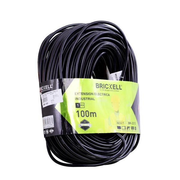 EXTENSION 100 MTS NEGRA CON TOMA X 3 TRABAJO PESADO 14AWG BRICKELL (BK-2212)