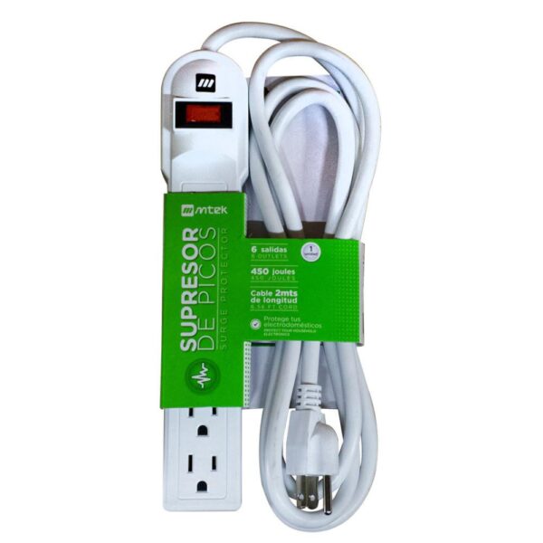 TOMA MULTIPLE MTEK 6 SALIDAS SUPRESOR DE PICOS 450 JOULES (TRONEX MTSE-6CSB-1M)