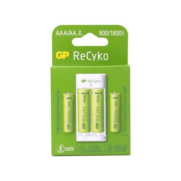 CARGADOR PILA GP USB CON 4 PILAS E211(2 PILAS AA 1800MAH - 2 PILAS AAA 800MAH)(GPPBE211US180/80-C2)