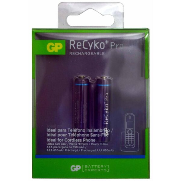 PILA RECARGABLE GP RECYKO + PRO 1.2V AAA 650 MAH PARA TELEFONO INALAMBRICO BLISTER X 2(GP65AAAHCE) GP65AAAHCAPC