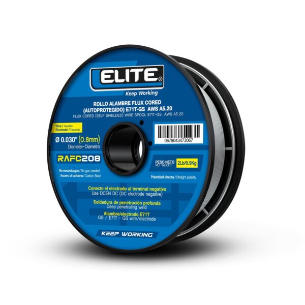 ROLLO ALAMBRE FLUX CORED (AUTOPROTEGIDO) E71T-GS 100MM 2LB (0,9KG) 0,8MM (0.030) ELITE (RAFC208)