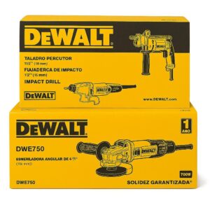 Combo Dewalt (DWD024-B3AA) Pulidora Dewalt 4 1/2 750W Ultradelgada (DWE750-B3) + Taladro Dewalt 1/2 710W (DWD024-B3)