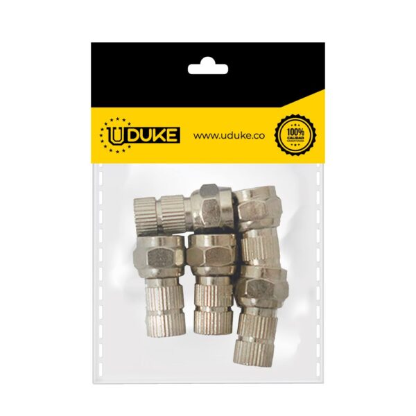 TERMINAL COAXIAL 22MM ROSCA FINA RG6 CON CAUCHITO LARGA PQT X 5 UDUKE