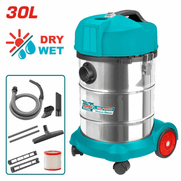ASPIRADORA Y SOPLADORA PARA HUMEDO Y SECO 30L 1400W INCLUYE ACCESORIOS  INDUSTRIAL SUPER TOTAL (UTVC14301)