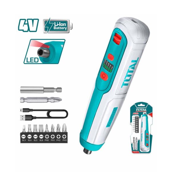 ATORNILLADOR INALAMBRICO 4V EN BLISTER CON JUEGO DE PUNTAS SUPER SELECT TOTAL (TSDLI0423)