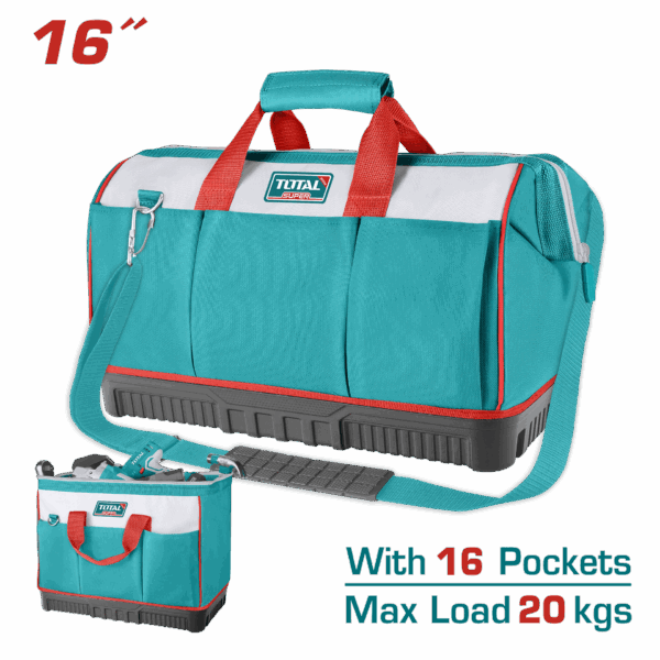 BOLSO DE HERRAMIENTAS 16 REFORZADO INDUSTRIAL CAPACIDAD MAXIMA 20KG SUPER TOTAL (THT16163)