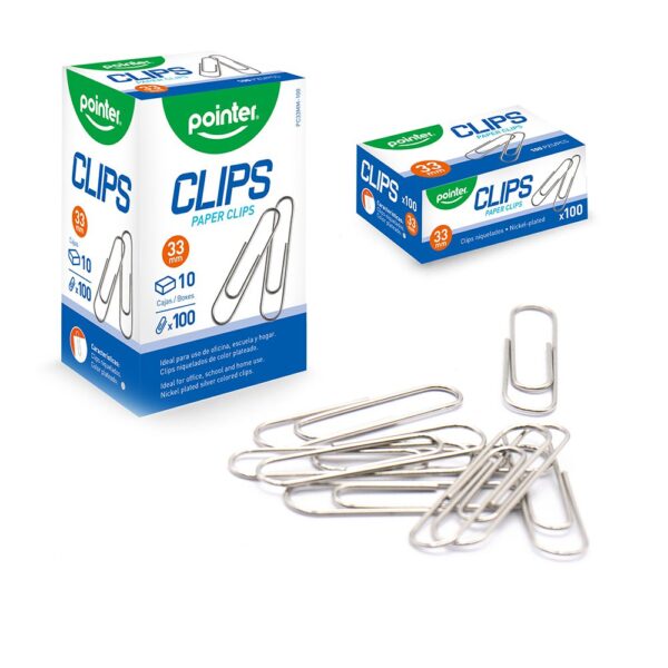 CLIPS METALICOS 33 MM 100 UNIDADES POINTER