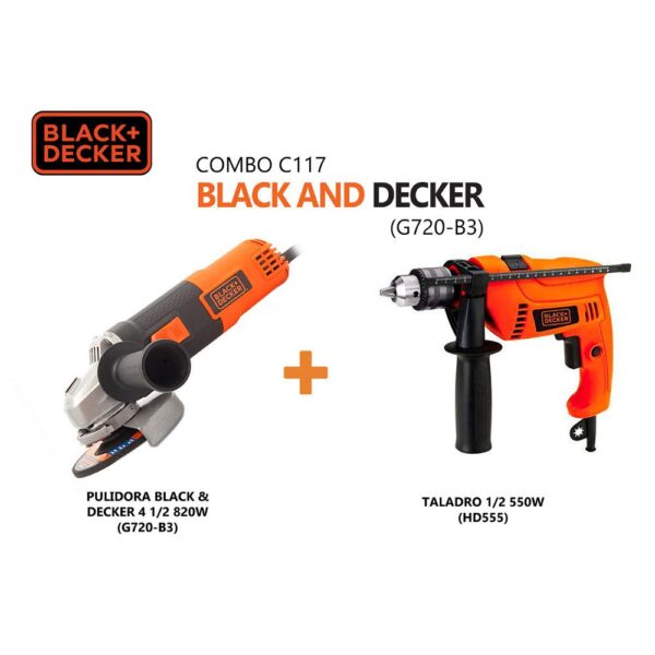 COMBO BLACK & DECKER (G720-B3AC) PULIDORA DE 4 1/2 820 W  + TALADRO 3/8 550W (TP555)