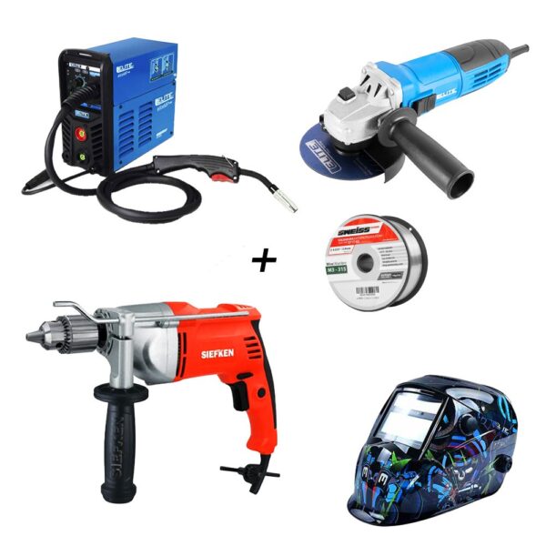 COMBO ELITE (0124002) SOLDADOR MULTIPR130AMP (SI7130MP) + PULIDORA (AG1142KIT) + TALADRO 1/2 900W (SD1390) +2 SOLDADURA (M3-315) + CARETA (CSVM750)