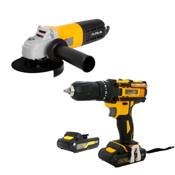 COMBO FURIUS (0124013) TALADRO PERCUTOR DE 1/2 INALAMBRICO ION DE LITIO 21V INLC 2 BATERIAS Y ESTUCHE (FCD21) + PULIDORA DE 4 1/2 800W 12000 RPM PROFE