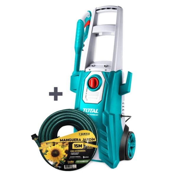 COMBO HIDROLAVADORA 1800W 2200PSI INDUSTRIAL 120V TOTAL (UTGT11356) + MANGUERA DE JARDIN UDUKE USO DOMESTICO X 15 METROS (SUAN)