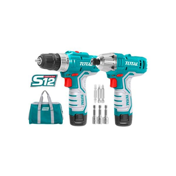 COMBO INALAMBRICO TALADRO PERCUTOR 3/8" + ATORNILLADOR DE IMPACTO 1/4" 12V INCLUYE 2 BATERIA Y 1 CARGADOR TOTAL (UTKLI1201)