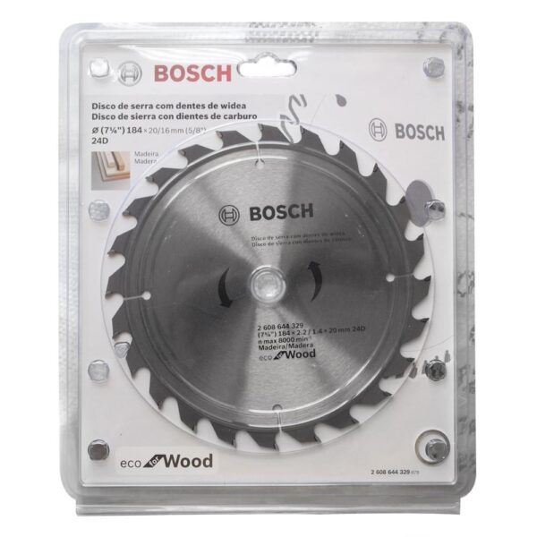 DISCO MADERA BOSCH ECO 7 1/4"X24D EJE DE 3/4 (2608644329000)