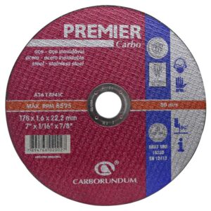 DISCO PREMIER CARBORUNDUM CORTE METAL/ACERO INOX 7 PLANO (7X1/16X7/8)(66252840272)