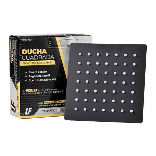 DUCHA CUADRADA DE 6  CON EXTENSION 30 CMS NEGRA (1620222)