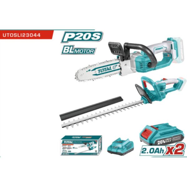 JUEGO DE MOTOSIERRA Y CORTASETOS INALAMBRICO 20V INCLUYE 2 BATERIAS Y CARGADOR TOTAL (UTOSLI23044)