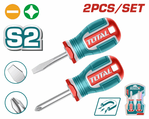 JUEGO DESTORNILLADORES X 2 PZS PUNTA IMANTADA (+)(-) 1/4 X 1 1/2" INDUSTRIAL SUPER TOTAL (TKSDS2226)