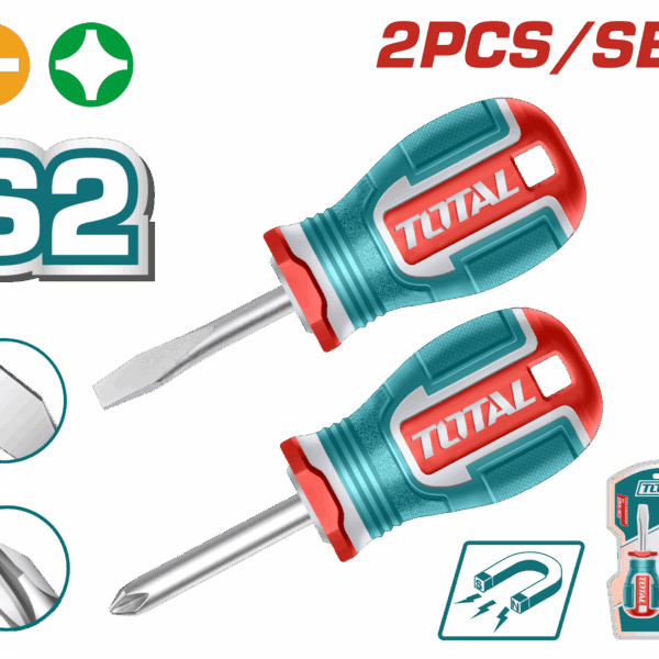 JUEGO DESTORNILLADORES X 2 PZS PUNTA IMANTADA (+)(-) 1/4 X 1 1/2" INDUSTRIAL SUPER TOTAL (TKSDS2226)