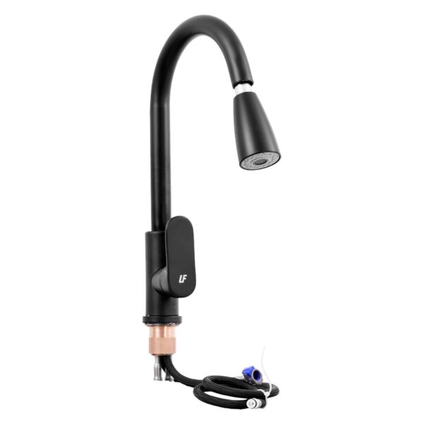 LLAVE DE LUJO MONOCONTROL FIJA CON MANGUERA Y EXTENSOR NEGRA (1620235)
