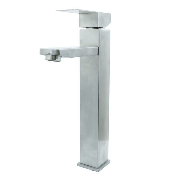 LLAVE LAVAMANOS MONOCONTROL ACERO INOXIDABLE CUADRADA SATINADA  ALTA 30 CM UDUKE (HT2033)