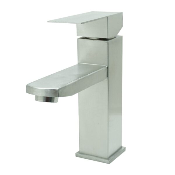 LLAVE LAVAMANOS MONOCONTROL ACERO INOXIDABLE CUADRADA SATINADA BAJA 18CM  UDUKE  (HT2032)