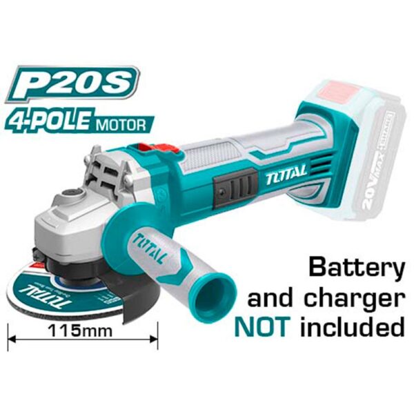 PULIDORA INALAMBRICA 4 1/2 INDUSTRIAL 20V BATERIA Y CARGADOR NO INCLUIDO TOTAL (UTAGLI1151)