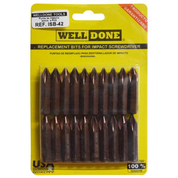 PUNTAS PARA DESTORNILLADOR DE IMPACTO #2 X 40 MM CORTA (ISB-42) (ESTRIA) (JUEGO X 20)