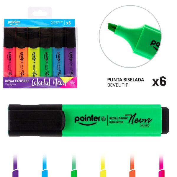 RESALTADOR BISELADO 6PZ COLORES POINTER(HL-220)