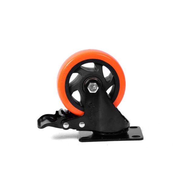 RODACHINES 4" PLANO NARANJA CON FRENO GIRATORIO 100MM 120KG (INDIVIDUAL) (DSF-1808)