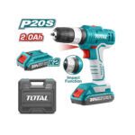 TALADRO INALAMBRICO PERCUTOR 3/8 10MM CAJA PLASTICA INCLUYE 2 BATERIAS 20V - CARGADOR Y BROCAS TOTAL (UTIDLI20012)